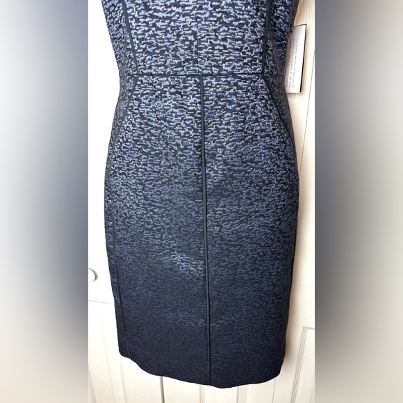 New ETCETERA Baroness Jacquard Dress Shift Sheath Blue Black Geo VNeck Classic - Picture 6 of 12